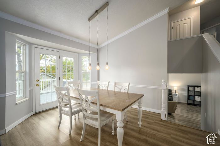 Dining area with French doors out to the deck