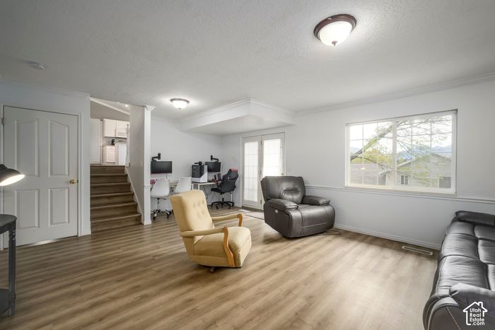 Lower level family room with large windows