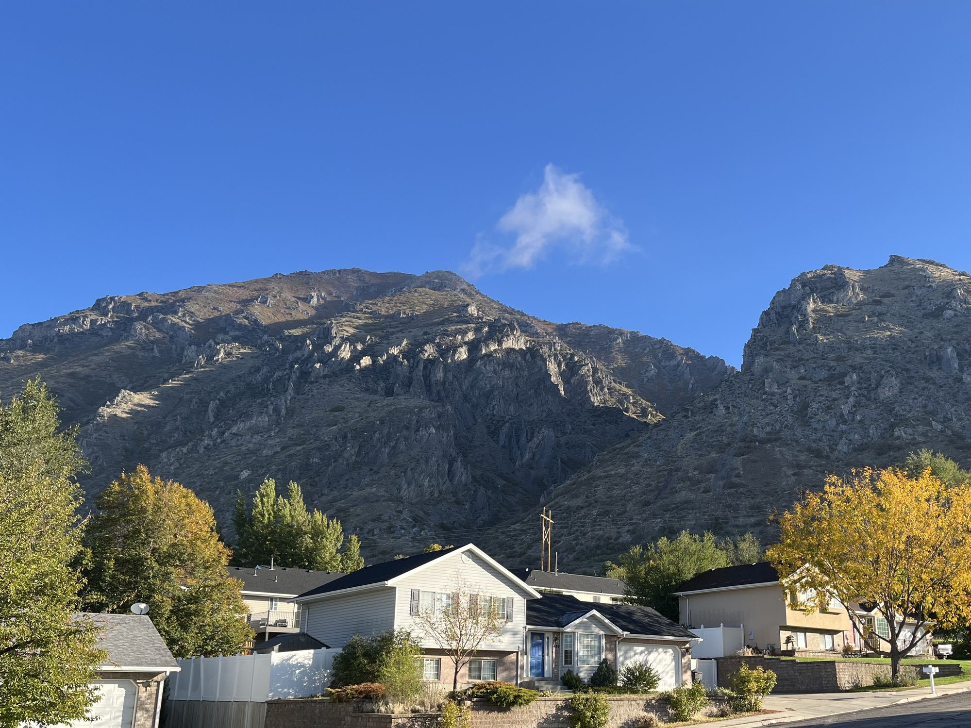 The mountains above Springville Heights, seen from the front of the house on an autumn morning